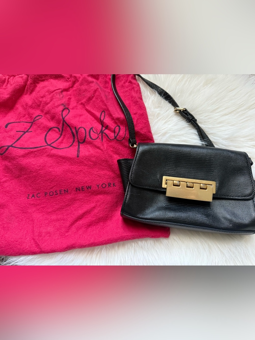 Zac Posen Black Crossbody Shoulder Bag with Gold Hardware